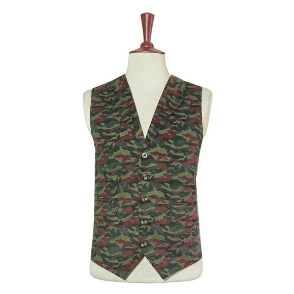 Mens 46R Velvet Vest Waistcoat Camo Camouflage Green Maroon Military Army Casual